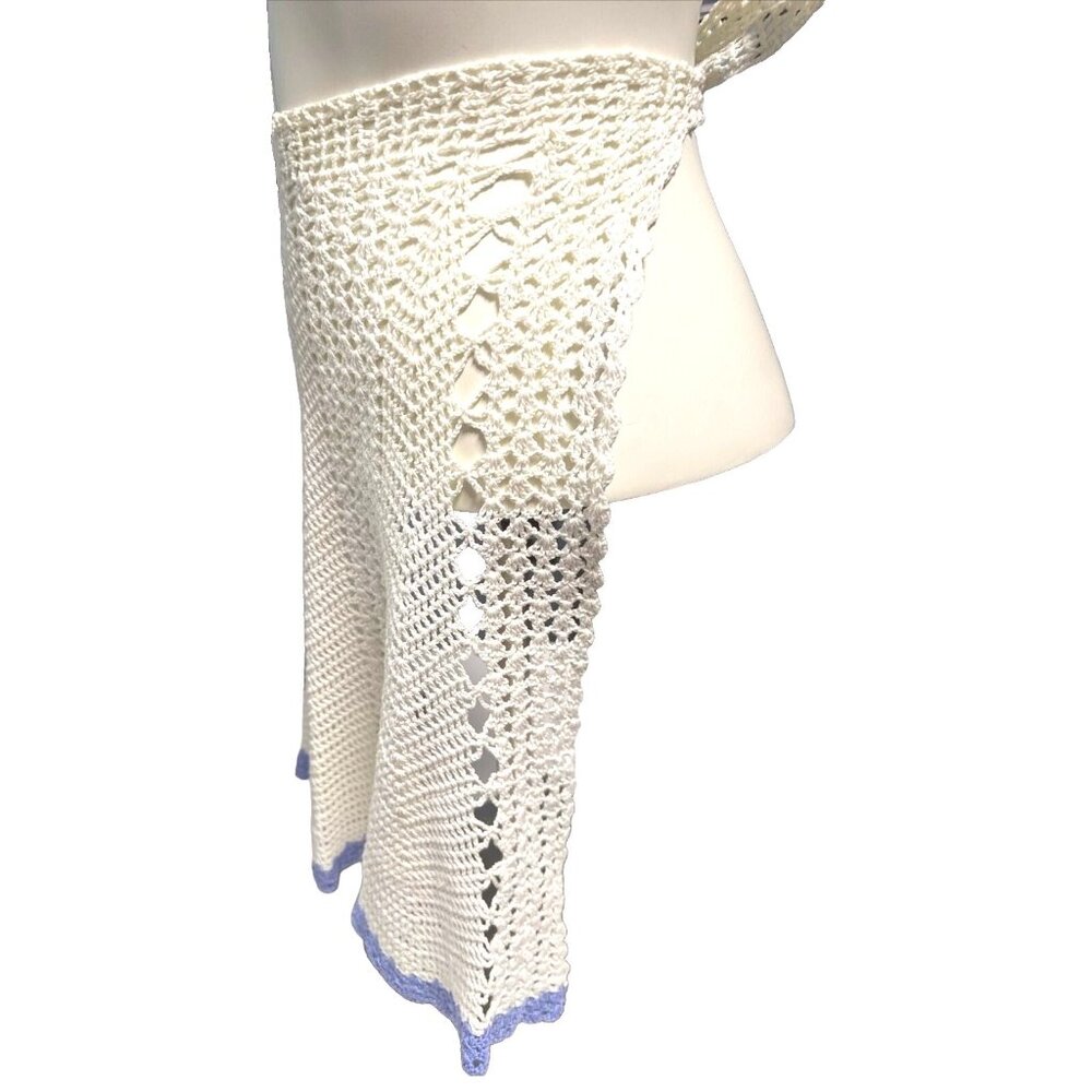 CCC Handmade Crochet Lace Apron Pocket Blue Trim Vintage One Size Fits Most - Picture 5 of 5